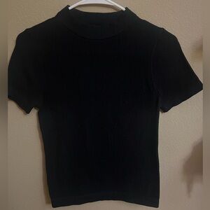 Black Ribbed Short Sleeve Top